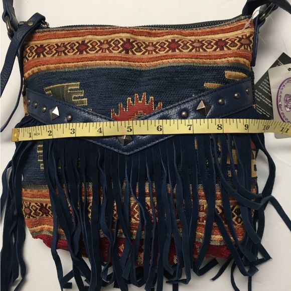 Sharif Moroccan Suede Fringe Leather Crossbody Bag NEW Blue Western Aztec Boho - Picture 7 of 13